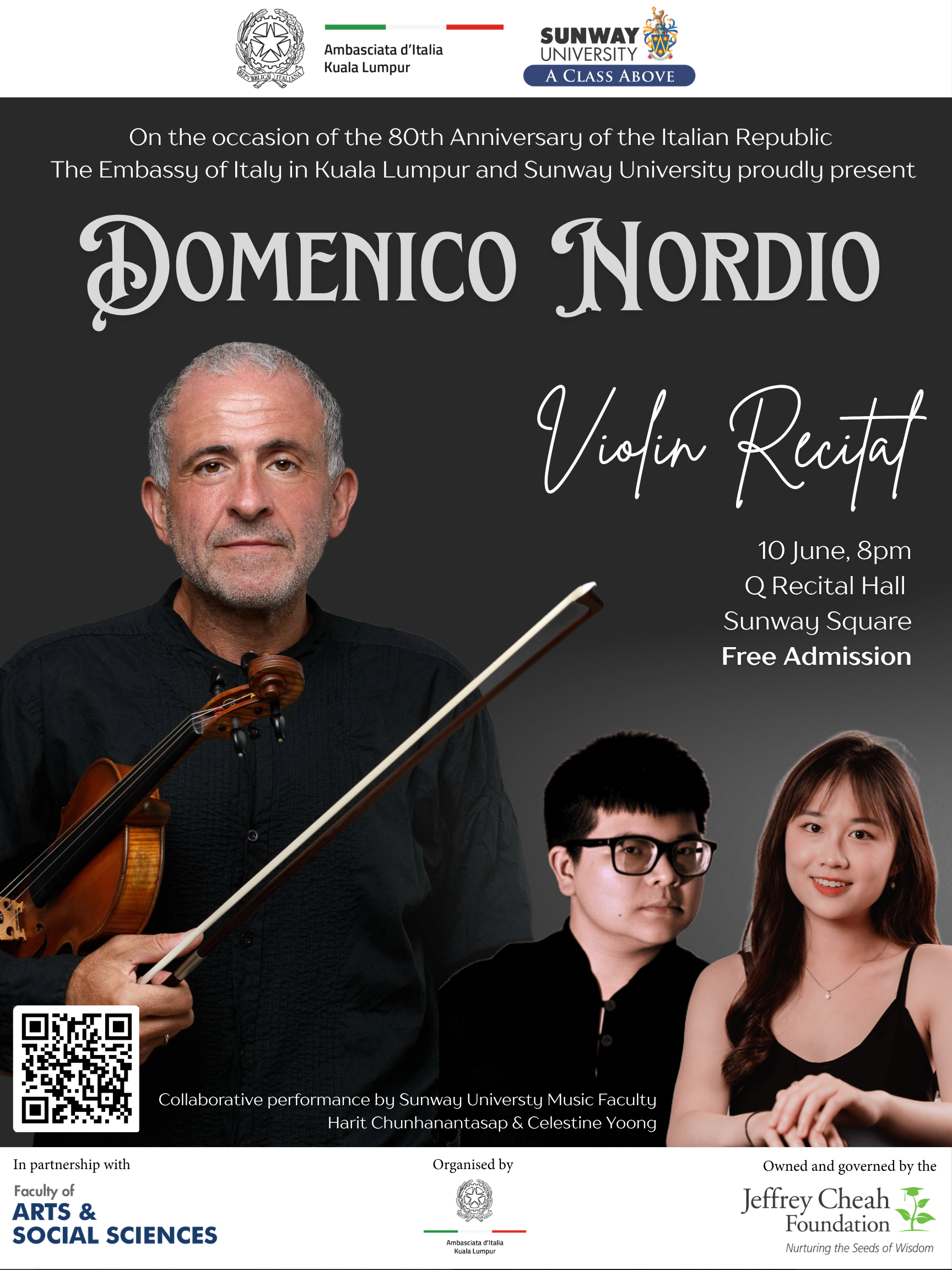 Concerto Domenico Nordio violinista in occasione dell 80esimo anniversario della Repubblica Italiana – AMBKUALALUMPUR